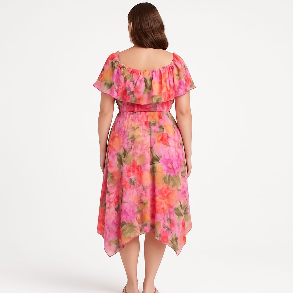 Rabbit Rabbit Rabbit Ruffle Floral Dress with features an off-shoulder neckline - Picture 3 of 11